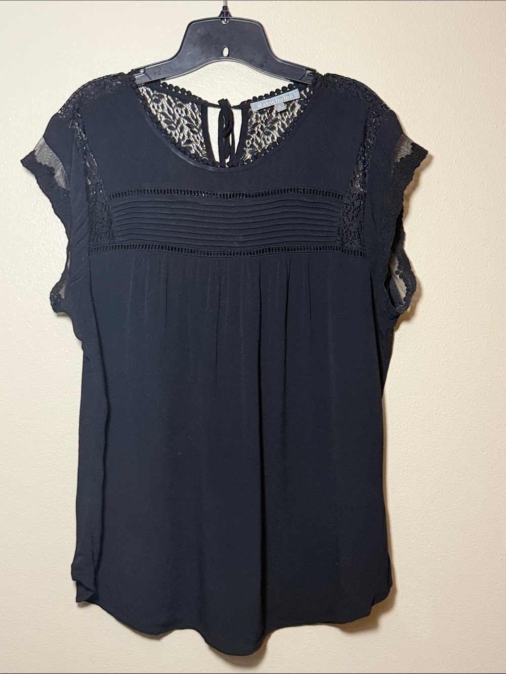 Daniel Rainn Black Lace-Trim Pintuck Blouse
